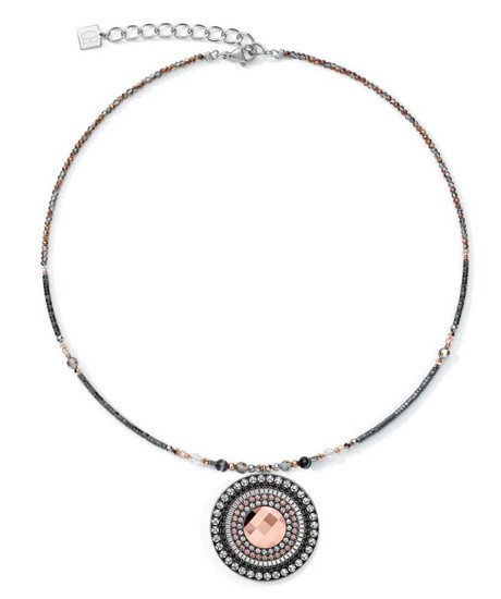 Coeur de Lion Necklace Amulet small Swarovski® Crystals & striped onyx grey-crystal 5035/10-1218