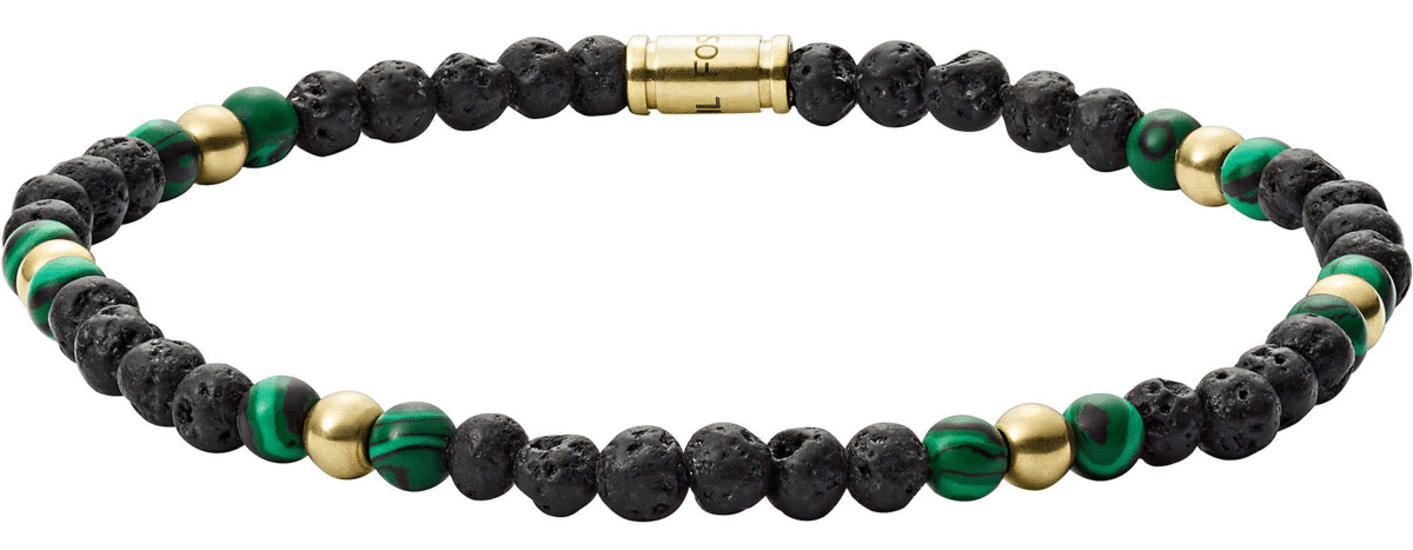FOSSIL GOLD-TONE STAINLESS STEEL, LAVA STONE AND RECONSTITUTED TURQUOISE BRACELET JF03254710