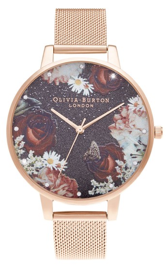 Olivia Burton Winter Blooms Big Dial Rose Gold Mesh Watch OB16WG80