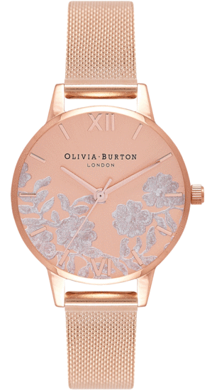 OLIVIA BURTON Lace Detail Rose Gold Mesh Ladies Watch OB16MV77