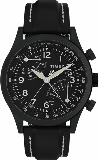 TIMEX Waterbury Traditional Fly Back Chronograph 43mm Leather Strap Watch TW2W48000